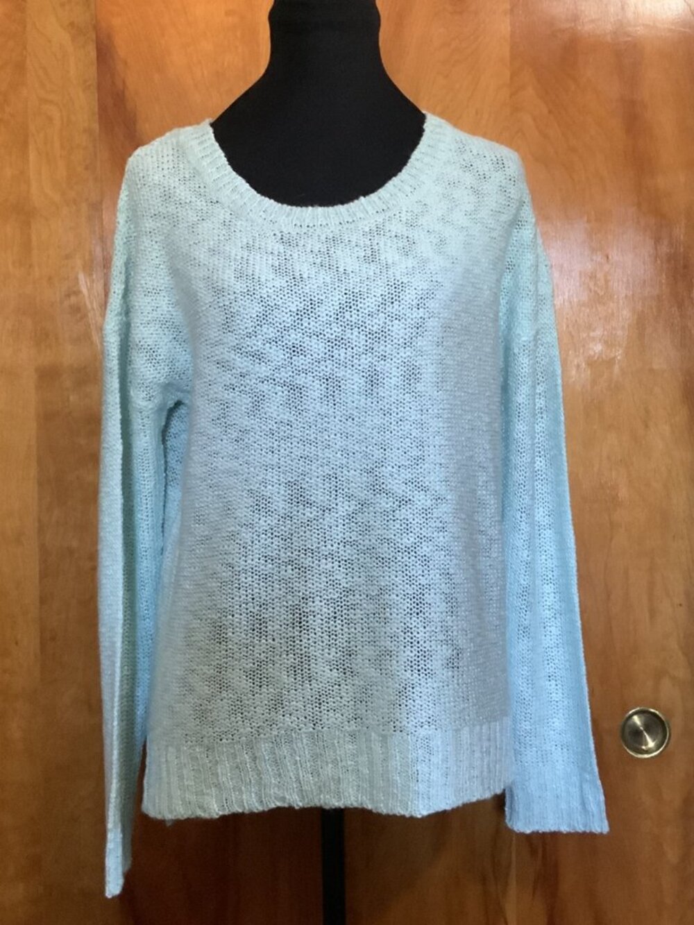 bydesign Women's Medium Sweater Mint Green Open Knit High-Low Hem Pastel (1389)